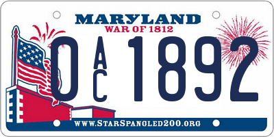 MD license plate 0AC1892