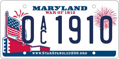 MD license plate 0AC1910