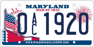 MD license plate 0AC1920