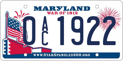 MD license plate 0AC1922