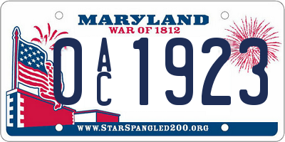 MD license plate 0AC1923