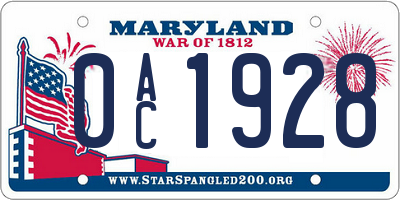 MD license plate 0AC1928