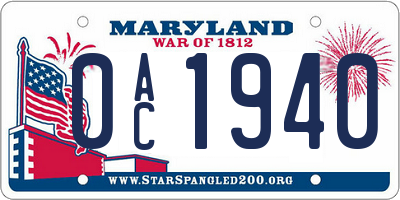 MD license plate 0AC1940
