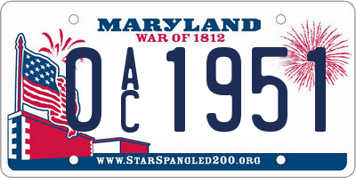 MD license plate 0AC1951