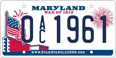 MD license plate 0AC1961