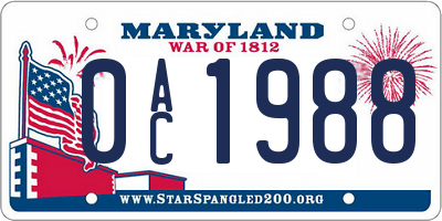 MD license plate 0AC1988