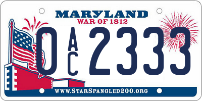 MD license plate 0AC2333