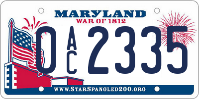 MD license plate 0AC2335