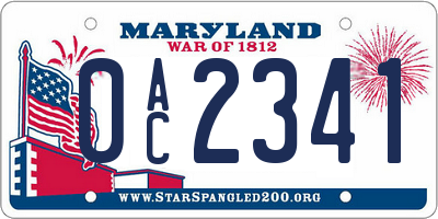MD license plate 0AC2341