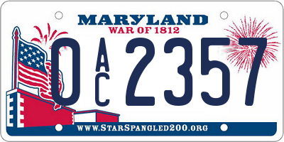MD license plate 0AC2357