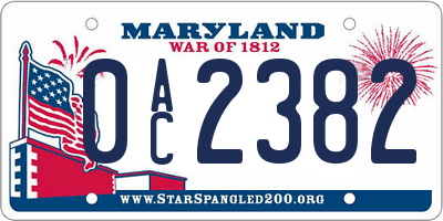 MD license plate 0AC2382