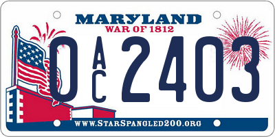 MD license plate 0AC2403