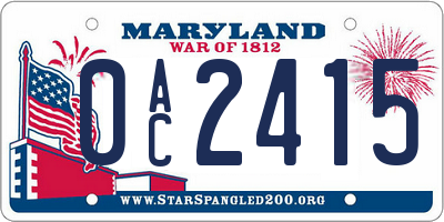 MD license plate 0AC2415