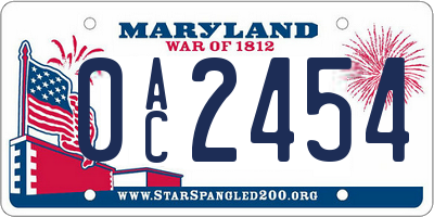 MD license plate 0AC2454
