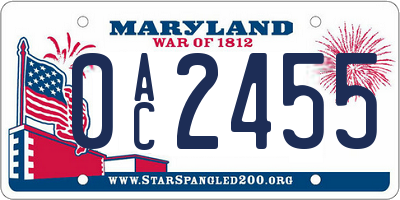 MD license plate 0AC2455