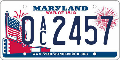 MD license plate 0AC2457