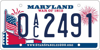 MD license plate 0AC2491