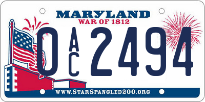 MD license plate 0AC2494