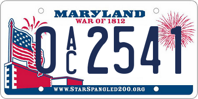 MD license plate 0AC2541