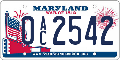 MD license plate 0AC2542