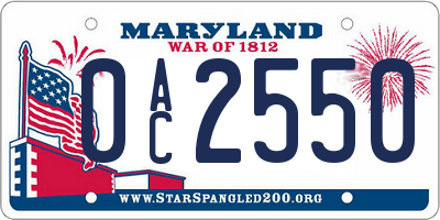 MD license plate 0AC2550
