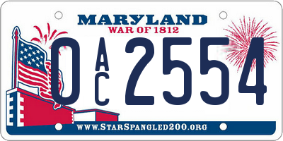 MD license plate 0AC2554