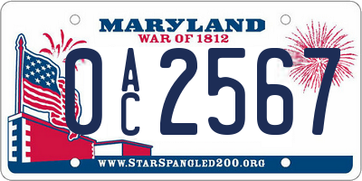 MD license plate 0AC2567