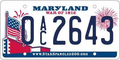 MD license plate 0AC2643