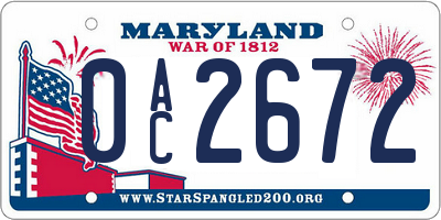 MD license plate 0AC2672
