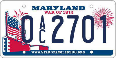 MD license plate 0AC2701