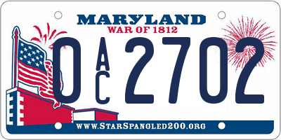 MD license plate 0AC2702