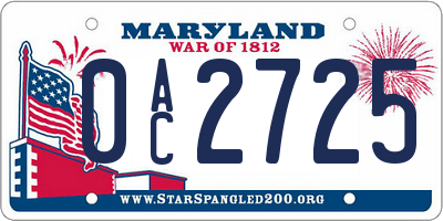 MD license plate 0AC2725