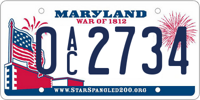 MD license plate 0AC2734