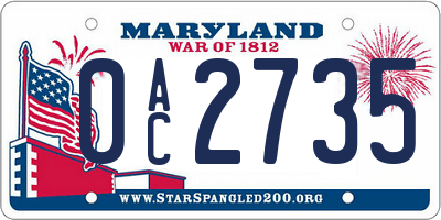 MD license plate 0AC2735
