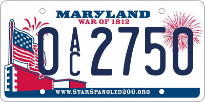 MD license plate 0AC2750