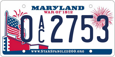 MD license plate 0AC2753