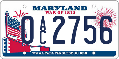 MD license plate 0AC2756