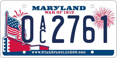 MD license plate 0AC2761
