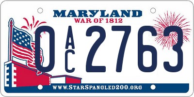 MD license plate 0AC2763