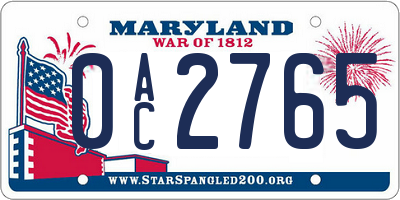 MD license plate 0AC2765