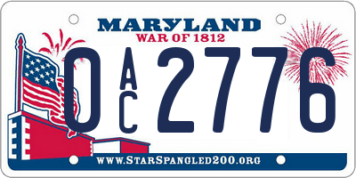 MD license plate 0AC2776