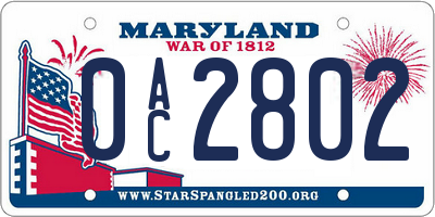 MD license plate 0AC2802