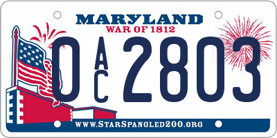 MD license plate 0AC2803