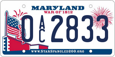 MD license plate 0AC2833