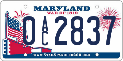 MD license plate 0AC2837