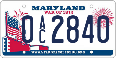 MD license plate 0AC2840