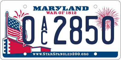 MD license plate 0AC2850