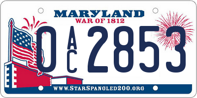 MD license plate 0AC2853