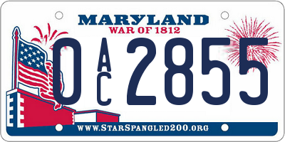 MD license plate 0AC2855