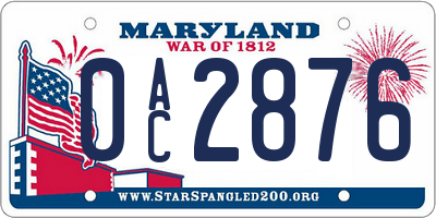 MD license plate 0AC2876